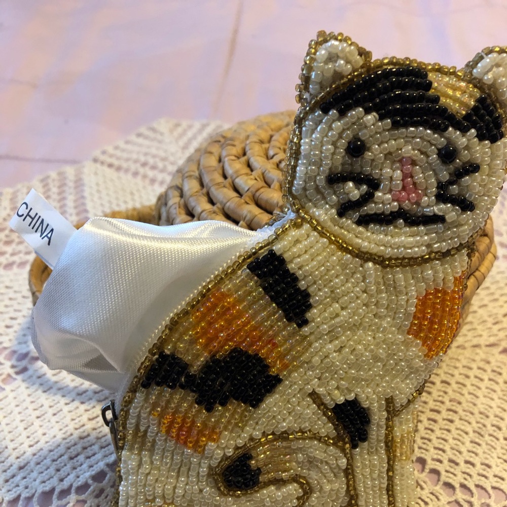 Eye catching VTG Beaded Cat Coin purse - Picture 12 of 12